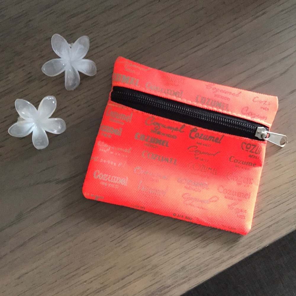 Bright Orange Cozumel Coin Pouch with Floral Hair Clips